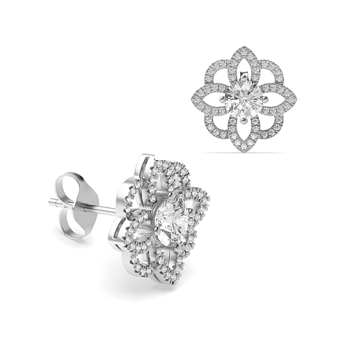 4 Prong Round White Gold Stud Earrings