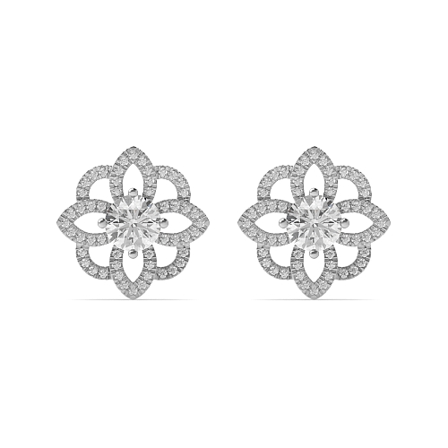 4 Prong Round White Gold Sparkle Stud Earrings