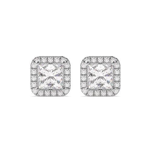 4 Prong Princess Silver Square halo Halo Diamond Earrings