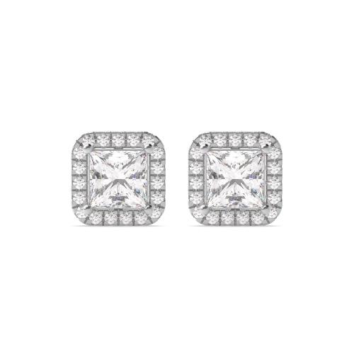 4 Prong Princess square halo Stud Earrings