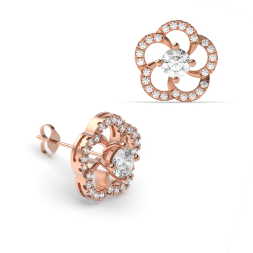 4 Prong Round Rose Gold Jacket Stud Diamond Earrings