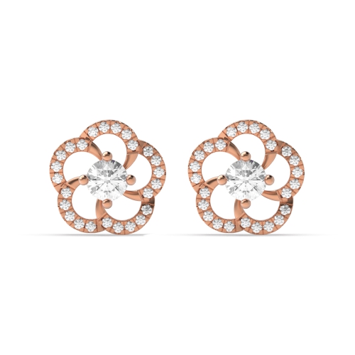 4 Prong Round Rose Gold Jacket Stud Diamond Earrings