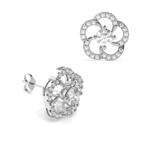 4 Prong Round White Gold Stud Earrings