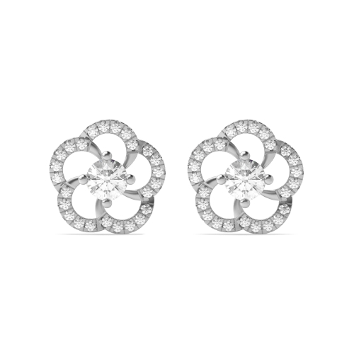 4 Prong Round White Gold Stud Earrings