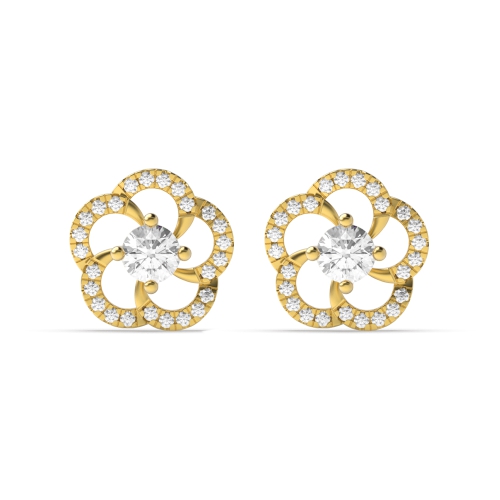 4 Prong Round Yellow Gold Jacket Stud Diamond Earrings