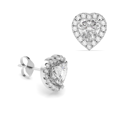Heart Shape Diamond Halo Diamond Earrings Available in Rose, White, Yellow Gold and Platinum