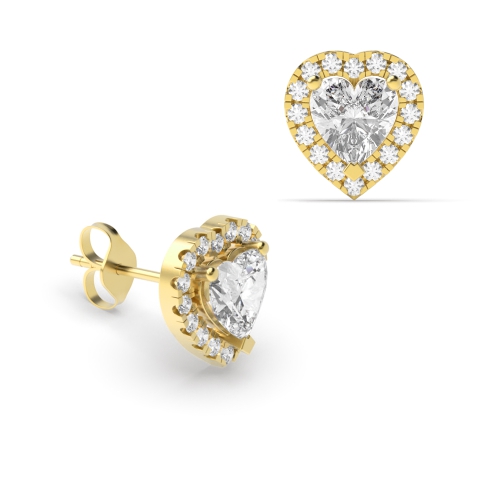 Heart Shape Diamond Halo Diamond Earrings Available in Rose, White, Yellow Gold and Platinum