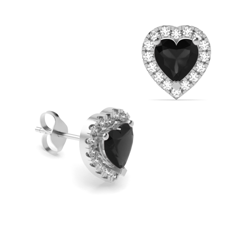 Prong Heart shaped halo Black Stud Diamond Earrings
