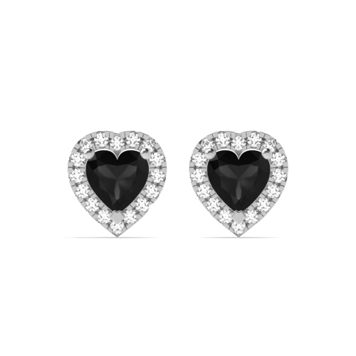 Prong Heart shaped halo Black Stud Diamond Earrings