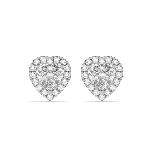 Prong White Gold Heart shaped halo Stud Earrings