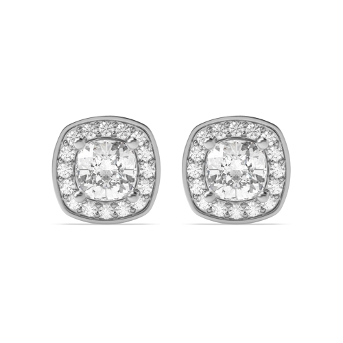 4 Prong Cushion White Gold Stud Earrings