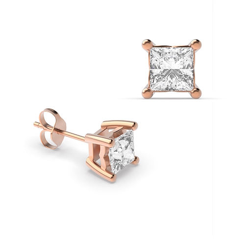 4 Prong Princess Rose Gold Casual Stud Diamond Earrings