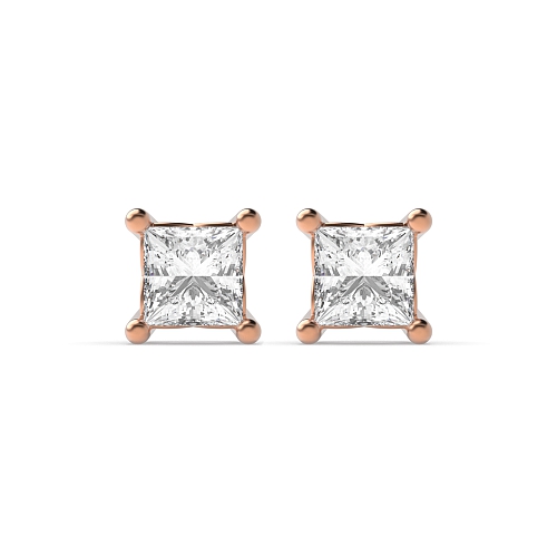 4 Prong Princess Rose Gold Casual Stud Diamond Earrings