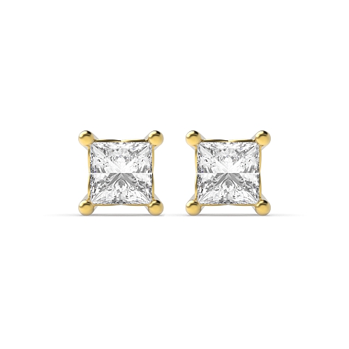 4 Prong Princess Yellow Gold Casual Stud Diamond Earrings