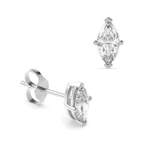 Marquise Shape Stud Moissanite Earrings Rose, Yellow, White Gold and Platinum