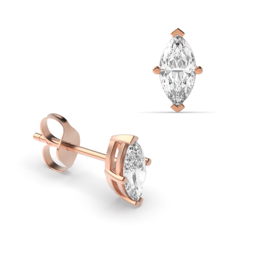 4 Prong Marquise Rose Gold Stud Earrings