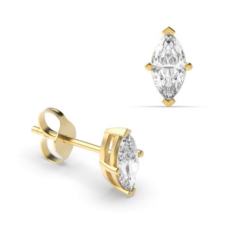 4 Prong Marquise Yellow Gold Basket Diamond Earrings