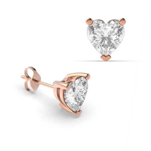 Prong Heart Rose Gold Stud Earrings