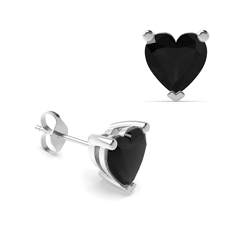 Prong Heart Classic Black Diamond Earrings
