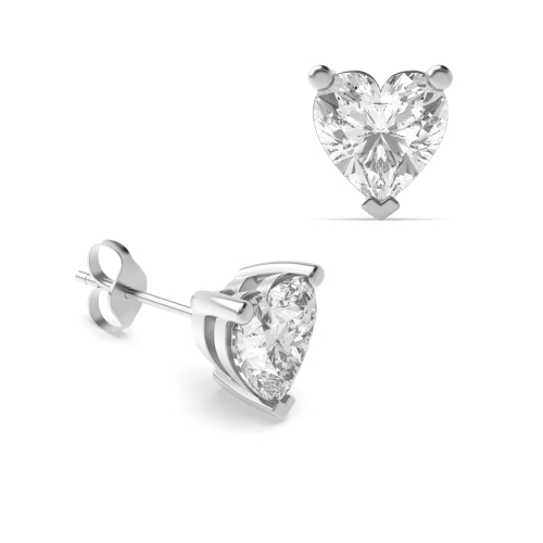 Prong Heart White Gold Stud Earrings