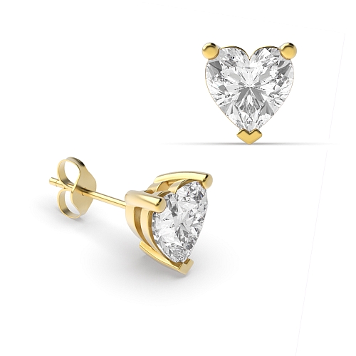 Prong Heart Yellow Gold Classic Diamond Earrings