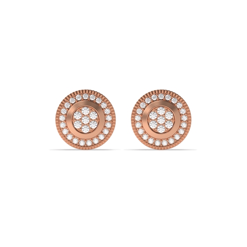 Pave Setting Round Rose Gold Elegant Stud Diamond Earrings
