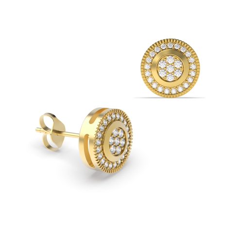 Pave Setting Round Yellow Gold Elegant Stud Diamond Earrings