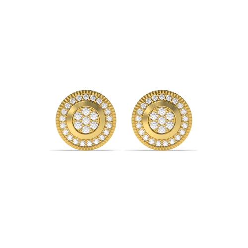 Pave Setting Round Yellow Gold Elegant Stud Diamond Earrings