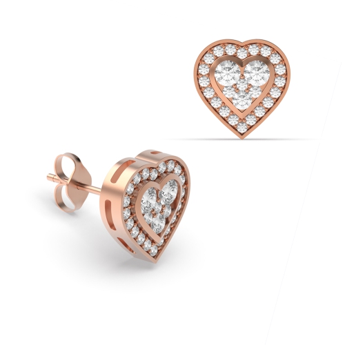 1/2 Carat Heart Shape Halo Diamond Cluster Earrings (9.0mmX9.0mm)