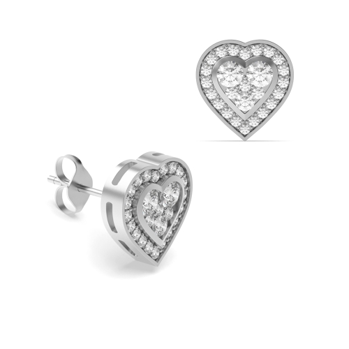 1/2 Carat Heart Shape Halo Diamond Cluster Earrings (9.0mmX9.0mm)