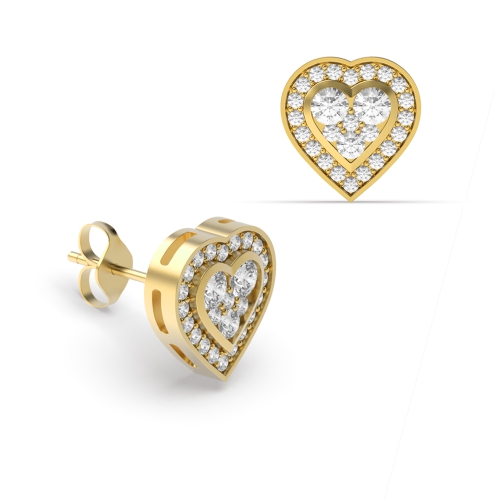 4 Prong Round Yellow Gold Glitter Stud Diamond Earrings