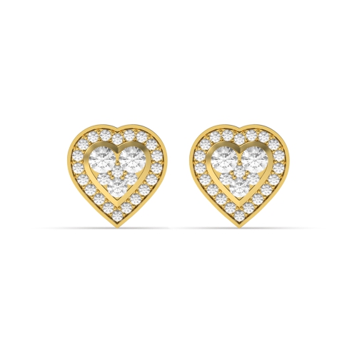 4 Prong Round Yellow Gold Glitter Stud Diamond Earrings