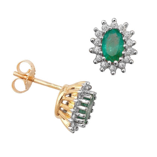 4 Prong Oval Yellow Gold May birthstone halo Lab Grown Diamond Earrings