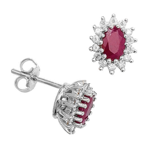 Oval Shape Ruby Gemstone Birthstone Earrings for July