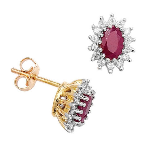 4 Prong Oval Yellow Gold Birthstone for july halo Lab Grown Diamond Earrings