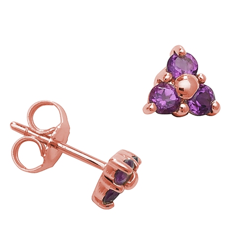 4 Prong Round Rose Gold Three stone cluster Lab Grown Diamond Earrings