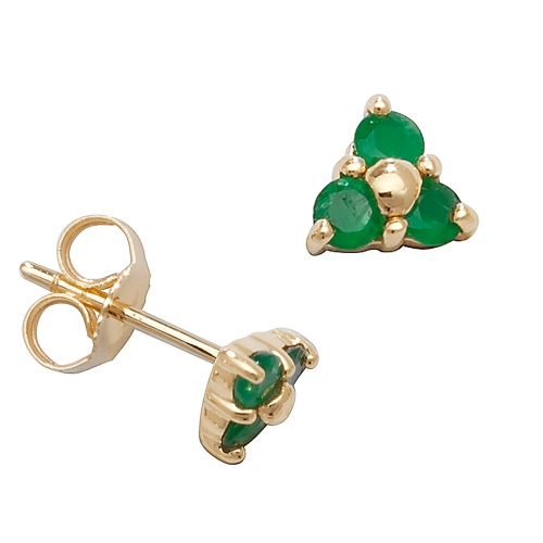 4 Prong Round Yellow Gold Three stone cluster Lab Grown Diamond Earrings