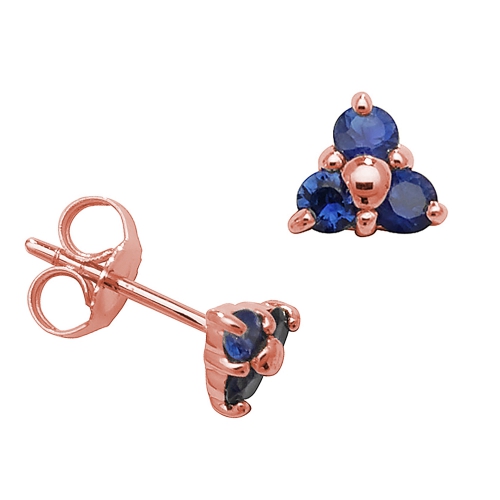 4 Prong Round Rose Gold Three stone cluster Lab Grown Diamond Earrings