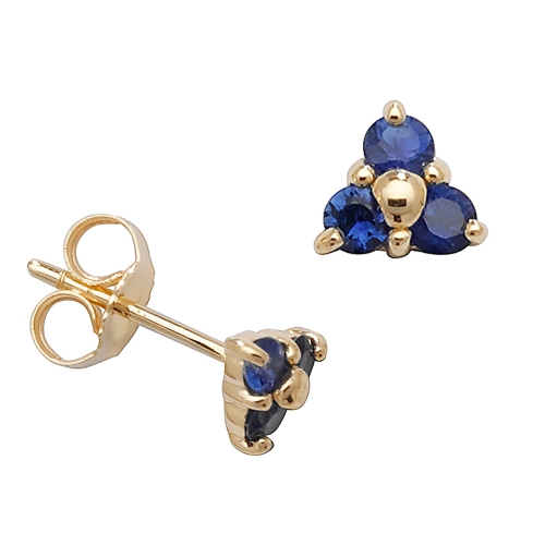 4 Prong Round Yellow Gold Three stone cluster Lab Grown Diamond Earrings