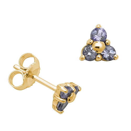 4 Prong Round Yellow Gold Three stone cluster Lab Grown Diamond Earrings