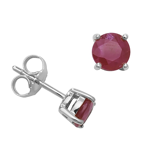 4 Prong Round Platinum Ruby Gemstone Diamond Earrings