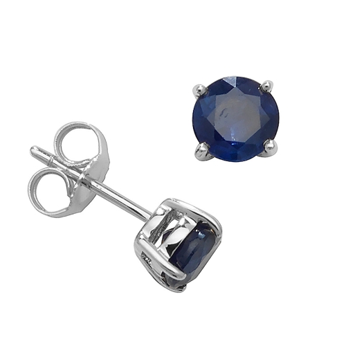 Round Shape Classic 4 Claws 5.0mm Blue Sapphire Gemstone Earrings