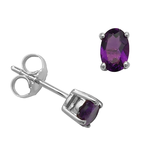 4 Prong Oval Amethyst Gemstone Diamond Earrings