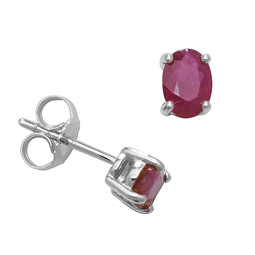 4 Prong Oval Ruby Gemstone Diamond Earrings