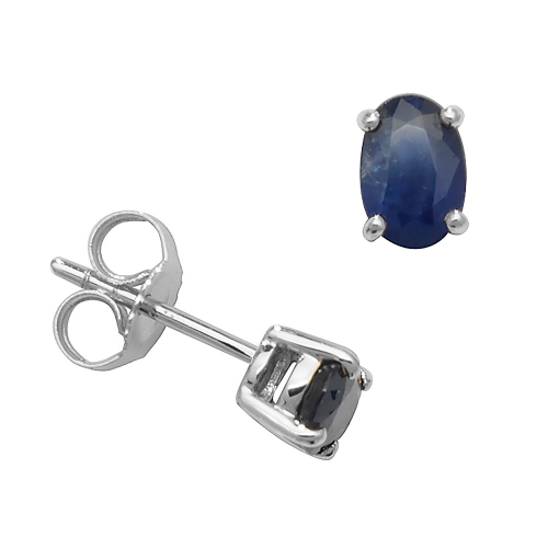 4 Prong Oval Blue Sapphire Gemstone Diamond Earrings