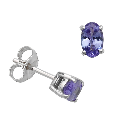 4 Prong Oval Tanzanite Gemstone Diamond Earrings