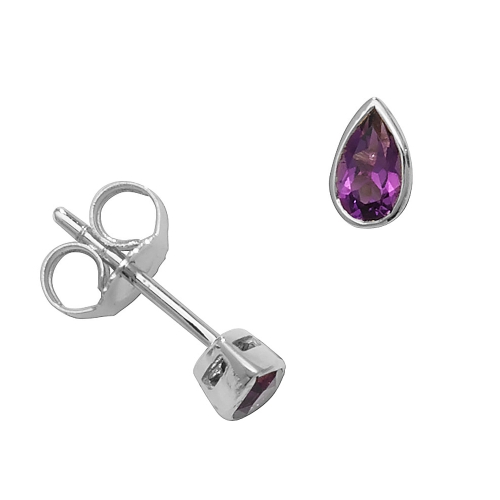 Pear Shape Bezel Set 5 X 3mm Amethyst Gemstone Earrings
