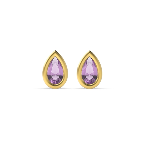 Prong Pear Yellow Gold Bezel set 5x3mm Lab Grown Diamond Earrings