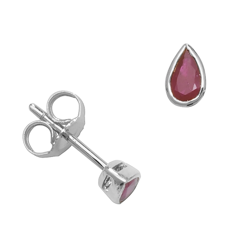 Bezel Setting Pear Ruby Gemstone Diamond Earrings