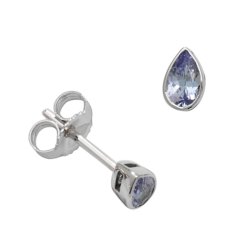Bezel Setting Pear Tanzanite Gemstone Diamond Earrings